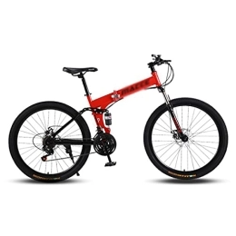 Kays Folding Bike Kays 26 Inch Folding Mountain Bike 21 / 24 / 27 Speed High-Tensile Carbon Steel Frame MTB Dual Disc Brake Mountain Bicycle For Men And Women(Size:24 Speed, Color:Red)