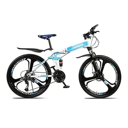 Kays Folding Bike Kays 26 Inch Folding Mountain Bike High Carbon Steel Full Suspension MTB Bicycle For Adult Double Disc Brake Outroad Mountain Bicycle For Men Woman Adult And Teens(Size:24 Speed, Color:Blue)