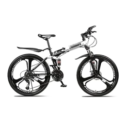 Kays Bike Kays 26 Inch Folding Mountain Bike High Carbon Steel Full Suspension MTB Bicycle For Adult Double Disc Brake Outroad Mountain Bicycle For Men Woman Adult And Teens(Size:24 Speed, Color:White)