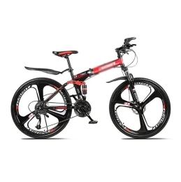 Kays Folding Bike Kays 26 Inch Full Suspension Folding Mountain Bike, 21 / 24 / 27 Speed High-Tensile Carbon Steel Frame MTB, Dual Disc Brake Mountain Bicycle For Men And Women(Size:21 Speed, Color:Red)