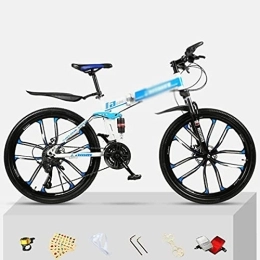 Kays Folding Bike Kays 26 Inch Wheel Front Suspension Mens Mountain Bike Folding Carbon Steel Frame 21 / 24 / 27 Speeds Double Disc Brake For Boys Girls Men And Wome(Size:21 Speed, Color:Blue)