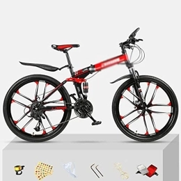 Kays Folding Bike Kays 26 Inch Wheel Front Suspension Mens Mountain Bike Folding Carbon Steel Frame 21 / 24 / 27 Speeds Double Disc Brake For Boys Girls Men And Wome(Size:21 Speed, Color:Red)