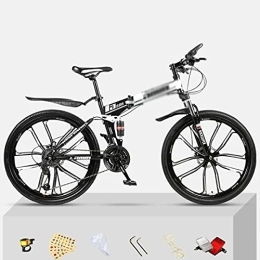 Kays Folding Bike Kays 26 Inch Wheel Front Suspension Mens Mountain Bike Folding Carbon Steel Frame 21 / 24 / 27 Speeds Double Disc Brake For Boys Girls Men And Wome(Size:21 Speed, Color:White)