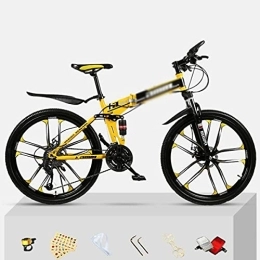Kays Folding Bike Kays 26 Inch Wheel Front Suspension Mens Mountain Bike Folding Carbon Steel Frame 21 / 24 / 27 Speeds Double Disc Brake For Boys Girls Men And Wome(Size:21 Speed, Color:Yello)