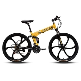 Kays Folding Bike Kays Folded Mountain Bike Steel Frame 21 / 24 / 27 Speed 26 Inch Wheels Dual Suspension Bicycle Suitable For Men And Women Cycling Enthusiasts(Size:24 Speed, Color:Yellow)