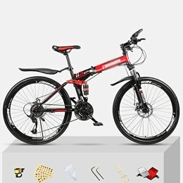 Kays Bike Kays Folding Bikes 26 Inch Wheels Mountain Bicycle Carbon Steel Frame 21 / 24 / 27 Speeds With Disc Brake, Front Suspension Fork(Size:21 Speed, Color:Red)