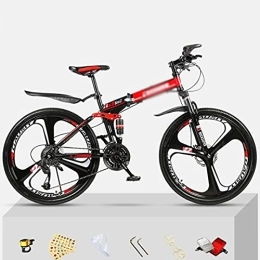 Kays Folding Bike Kays Folding Mountain Bike 21 / 24 / 27 Speed Bicycle Front Suspension MTB Foldable Carbon Steel Frame 26 In 3 Spoke Wheels For A Path, Trail & Mountains(Size:21 Speed, Color:Red)