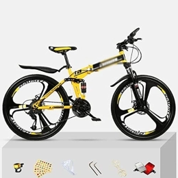 Kays Folding Bike Kays Folding Mountain Bike 21 / 24 / 27 Speed Bicycle Front Suspension MTB Foldable Carbon Steel Frame 26 In 3 Spoke Wheels For A Path, Trail & Mountains(Size:21 Speed, Color:Yello)