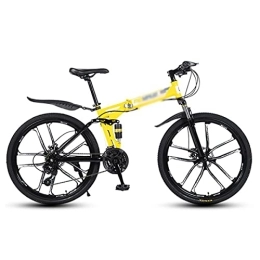 Kays Folding Bike Kays Folding Mountain Bike 21 Speed Bicycle 26 Inches Mens MTB Disc Brakes Bicycle For Adults Mens Womens(Size:21 Speed, Color:Yellow)