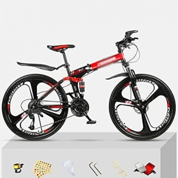 Kays Folding Bike Kays Folding Mountain Bike 26-inch Wheel 21 / 24 / 27 Speed Double Disc Brake Bicycle Lockable Suspension Fork MTB Bike For Adult Or Teens(Size:21 Speed, Color:Red)