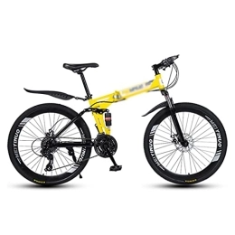 Kays Bike Kays Folding Mountain Bike 26 Inch Wheels With Double Shock Absorber Design 21 / 24 / 27 Speeds With Dual-disc Brakes For A Path, Trail & Mountains(Size:24 Speed, Color:Yellow)
