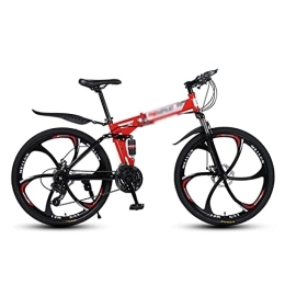 Kays Folding Bike Kays Folding Mountain Bike Dual-disc Brakes 21 / 24 / 27 Speed With Carbon Steel Frame For A Path, Trail & Mountain, Multiple Colors(Size:24 Speed, Color:Red)