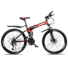 Kays Folding Bike Kays Mountain Bike, 26'' Inch Foldable Bicycles 21 / 24 / 27 Speeds Women / Men MTB Lightweight Carbon Steel Frame Front Suspension (Color : Red, Size : 24speed)