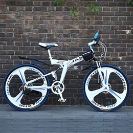 Kays Folding Bike Kays Mountain Bike, 26 Inch Foldable Carbon Steel Frame Hardtail Bike, Full Suspension And Dual Disc Brake, 21 Speed (Color : White)