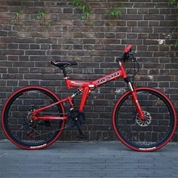 Kays Folding Bike Kays Mountain Bike, 26 Inch Foldable Hardtail Bike, Carbon Steel Frame, 21 Speed, Full Suspension And Dual Disc Brake (Color : Red)