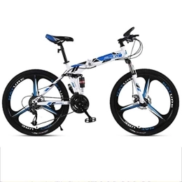 Kays Folding Bike Kays Mountain Bike, 26 Inch Foldable Men / Women MTB Bicycles, Carbon Steel Frame, Full Suspension Dual Disc Brake, 21 / 24 / 27-speed (Color : Blue, Size : 24-speed)