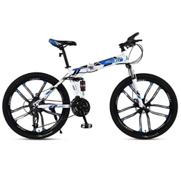 Kays Bike Kays Mountain Bike, 26 Inch Folding Mountain Bicycles, Dual Suspension Dual Disc Brake, 21 / 24 / 27 Speeds (Color : Blue, Size : 21-speed)