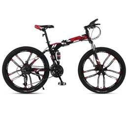 Kays Bike Kays Mountain Bike, 26 Inch Folding Mountain Bicycles, Dual Suspension Dual Disc Brake, 21 / 24 / 27 Speeds (Color : Red, Size : 21-speed)