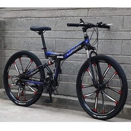 Kays Folding Bike Kays Mountain Bike, 26 Inch Unisex Foldable Mountain Bicycles Lightweight Carbon Steel Frame 21 / 24 / 27 Speeds Full Suspension (Color : Blue, Size : 21speed)
