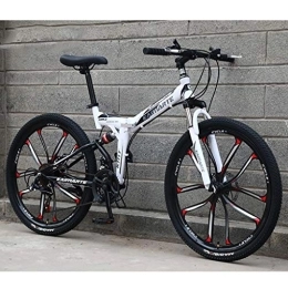 Kays Bike Kays Mountain Bike, 26 Inch Unisex Foldable Mountain Bicycles Lightweight Carbon Steel Frame 21 / 24 / 27 Speeds Full Suspension (Color : White, Size : 21speed)