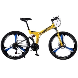 Kays Bike Kays Mountain Bike, 26 Inch Women / Men MTB Foldable Bicycles Lightweight Carbon Steel Frame 21 / 24 / 27 Speeds Full Suspension (Color : Yellow, Size : 21speed)