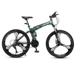 Kays Bike Kays Mountain Bike, Carbon Steel Frame Folding Bicycles, Dual Suspension And Dual Disc Brake, 26 Inch Wheels (Color : Green, Size : 24-speed)