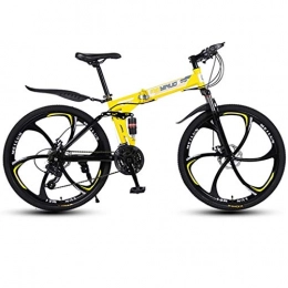 Kays Folding Bike Kays Mountain Bike, Foldable Bicycles, Carbon Steel Frame, Dual Suspension And Dual Disc Brake, MTB Bike, 26inch Wheels (Color : Yellow, Size : 21-speed)