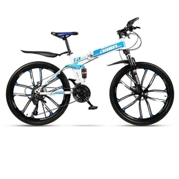 Kays Bike Kays Mountain Bike, Folding Men / Women Hardtail Bike, Carbon Steel Frame Full Suspension Dual Disc Brake, 26 Inch Wheels (Color : Blue, Size : 27 Speed)