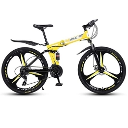 Kays Folding Bike Kays Mountain Bike, Hardtail Mountain Bicycles Foldable Carbon Steel Fram, Dual Suspension And Dual Disc Brake, 26inch Wheels (Color : Yellow, Size : 27-speed)