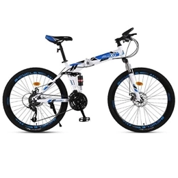 Kays Bike Kays Mountain Bikes, 26 Inch Foldable Hardtail Mountain Bicycles, Carbon Steel Frame, Dual Disc Brake And Dual Suspension (Color : Blue, Size : 21 Speed)
