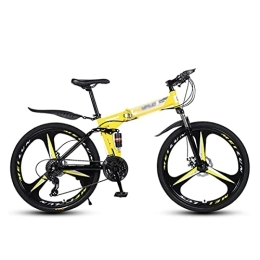 Kays Folding Bike Kays MTB Folding 21 / 24 / 27 Speed 26 Inches Wheels Mountain Bike Carbon Steel Frame With Dual-disc Brakes And Double Shock Absorber(Size:21 Speed, Color:Yellow)