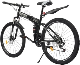 Kcolic Bike Kcolic 26 Inch Mountain Bike, 21 Speed Folding Bicycle with Disc Brakes and Spring Fork Suitable for Over 63 Inch 26inch