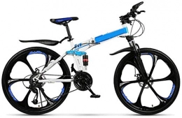 KEMANDUO Folding Bike KEMANDUO Mountain Bike, Double Shock Absorption / Folding / High Carbon Steel Variable Speed / 6 Mowing Wheel, 172 * 106Cm, Yellow / Blue / Red, 26 Inch, Blue