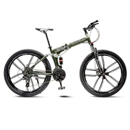Kerryshop Folding Bike Kerryshop Folding Bikes Green Mountain Bike Bicycle 10 Spoke Wheels Folding 24 / 26 Inch Dual Disc Brakes (21 / 24 / 27 / 30 Speed) foldable bicycle (Color : 21 speed, Size : 24inch)