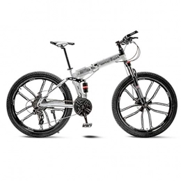Kerryshop Folding Bike Kerryshop Folding Bikes White Mountain Bike Bicycle 10 Spoke Wheels Folding 24 / 26 Inch Dual Disc Brakes (21 / 24 / 27 / 30 Speed) foldable bicycle (Color : 21 speed, Size : 26inch)