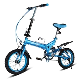 DJYD Folding Bike Kids Folding Bikes, 14 Inch Mini Folding Mountain Bike, High-carbon Steel Lightweight Portable Foldable Bicycle, Suspension Bike, White FDWFN (Color : Blue)