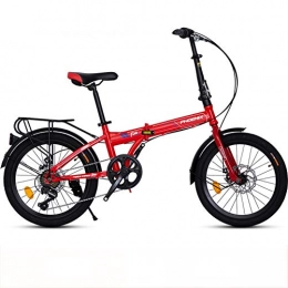 KKLTDI Folding Bike KKLTDI 7 Speed Folding Bike, 20 Inch Fat Tire Ultra-light Adjustable Seat Road Bicycle, High-carbon Steel City Bicycle, For Unisex Student Red 20 Inches