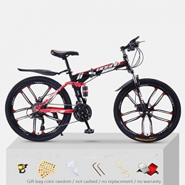 KNFBOK Bike KNFBOK bikes lightweight Mountain bike adult 21 speed thick steel frame folding bicycle 26 inch double shock off-road boys and girls Black and red ten-knife wheel