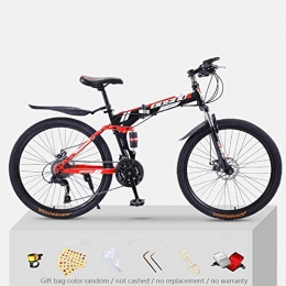 KNFBOK Bike KNFBOK cyclocross bike Mountain bike adult 21 speed thick steel frame folding bicycle 26 inch double shock off-road boys and girls Black and red spoke wheel