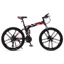 KOSGK Bike KOSGK Mountain Bike Child Bicycles 21 / 24 / 27 Speed Steel Frame 26 Inches 10-Spoke Wheels Suspension Folding Bike, Red, 21speed