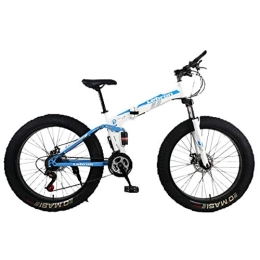 KOSGK Bike KOSGK Steel Folding Mountain Bike 26" Bicycles Unisex Dual Suspension 4.0Inch Fat Tire Bicycle Can Cycling On Snow, Mountains, Roads, Beaches, Etc, Blue