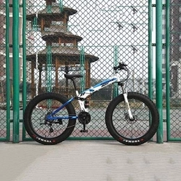 KRXLL Bike KRXLL Mountain Bikes High-Carbon Steel Soft Tail Folding Bike Off-Road Bicycle Adjustable Seat Double Shock Absorption-White Blue