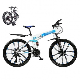 KuaiKeSport Bike KuaiKeSport Folding Mountain Trail Bike for Men Women, 27-speed Dual Disc Brake MTB Bike for Adults Student, 26-Inch Folding Outdoor Outroad Bicycle, Dual Suspension Fold up City Bike Fat Tire, Blue