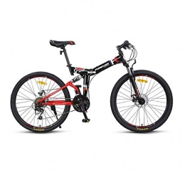 Kuqiqi Bike KUQIQI Bike, Mountain Cross-country Bike, 24-speed-24 / 26 Inch, Adult Foldable Double Shock-absorbing Soft Tail Racing (Color : Black red, Size : 24 inches)