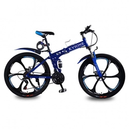 KVIONE Folding Bike KVIONE E9 Mountain Bike blue 26 Inches Mountain Bicycle Men Foldable Bicycle 21 Speed MTB 26 Inches Wheels High-carbon Frame with Disc Brake (Blue)