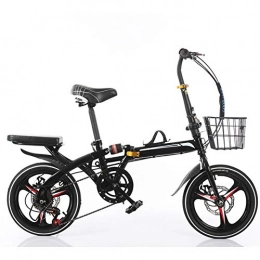 KXDLR Bike KXDLR 16-Inch 6-Speed Folding Bike, Ultra-Light High Carbon Steel Frame Foldable Bicycle with Double Disc Brake for Commuter Men And Women Students, Black