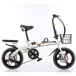 KXDLR Bike KXDLR 16-Inch 6-Speed Folding Bike, Ultra-Light High Carbon Steel Frame Foldable Bicycle with Double Disc Brake for Commuter Men And Women Students, White
