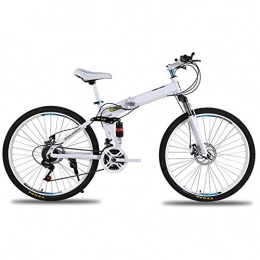 KXDLR Bike KXDLR 21-Speed Folding Mountain Bike, Full Suspension Bicycles, Carbon Steel Frame, Dual Disc Brake, 26inch Wheels Mountain Bike, White