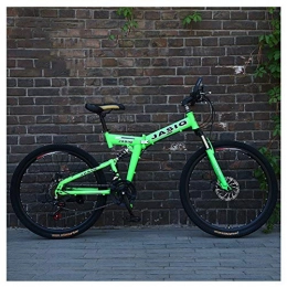KXDLR Bike KXDLR 26" Mountain Bike 27 Speed Shift High Carbon Steel Folding Frame Shock Absorption Off-Road Wheels Mountain Bicycle with Double Disc Brake, Green