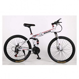 KXDLR Bike KXDLR Dual Suspension / Disc Brakes 21 Speed Mountain Bike High Carbon Steel Folding Frame, White / Red, 26 Inch